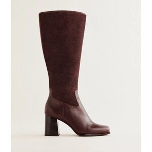 New Reformation Frederique Knee High Heeled Leather Boots Oak Suede 8.5